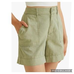 NEW OFLUCK COTTON LINEN BLEND HIGH WAIST RELAXED FIT CARGO SHORTS